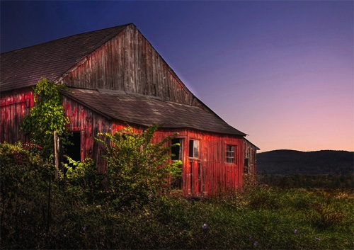 barn at sunset