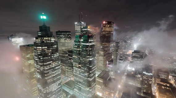 Foggy Toronto Landscape Rooftop Timelapse 