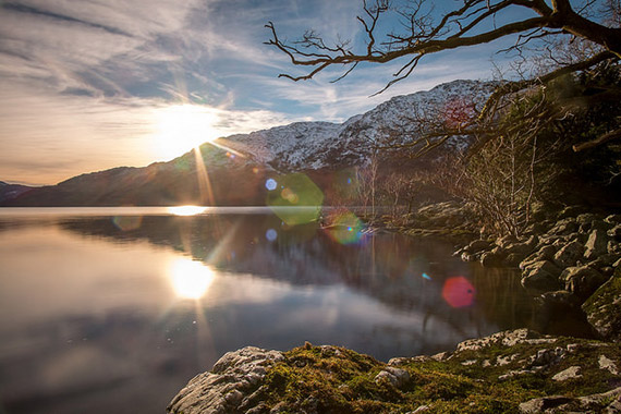 water with lens flare