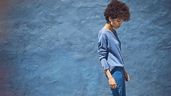 girl wearing blue top