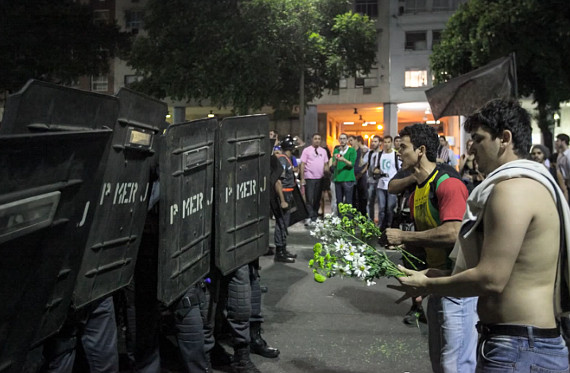 police brazil protest protesters flowers