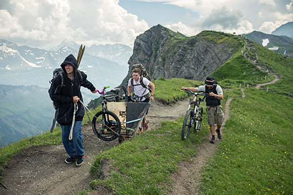 The photoshoot required some heavy lifting across the mountainside.