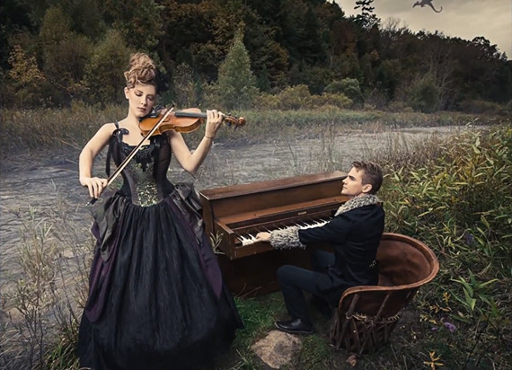 musical duo in forest