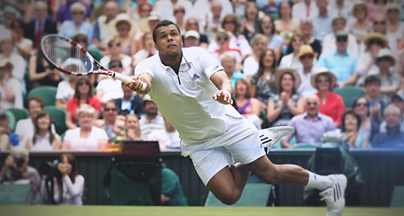 An action shot of Jo-Wilfried Tsonga by Brunskill.