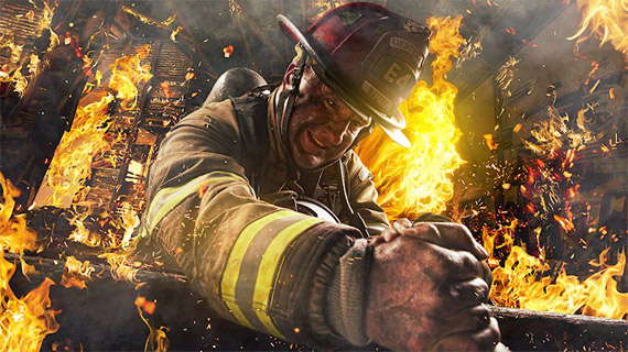 emergency firefighter fireman fire burning building rescue save