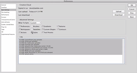 photoshop cc new sync settings feature