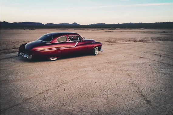 Wide shot of a car