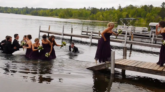 wedding party takes a dunk