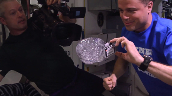 Putting a GoPro inside a water bubble in space