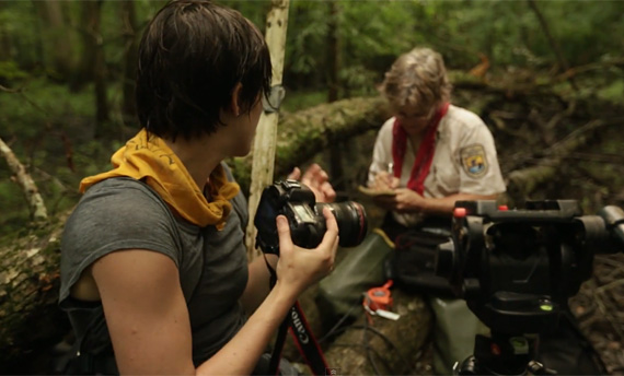 Clare Fieseler in the field with Jean Richter, lead biologist at Roanoke River National Wildlife Refuge.