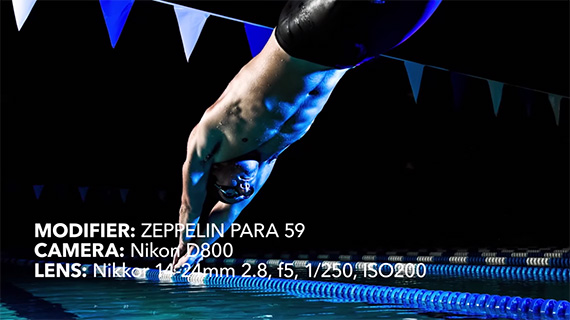 senior sports portraits in a swimming pool