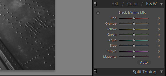 black and white mix in lightroom panel