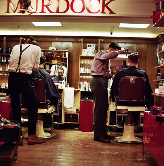 barbershop portraits through viewfinder