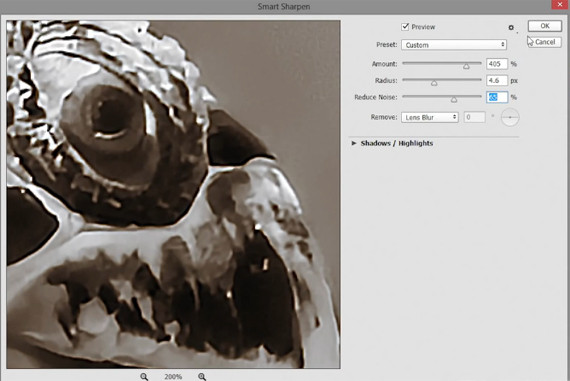 The "Smart Sharpen" dialog box.