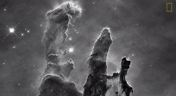 pillars of creation photo black and white