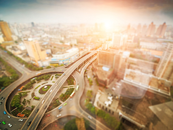 tilt shift image of freeways