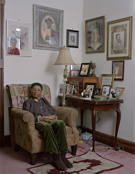 woman in her living room in detroit