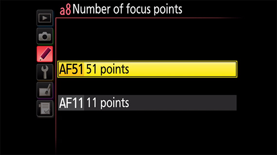 choosing the number of selectable AF points 