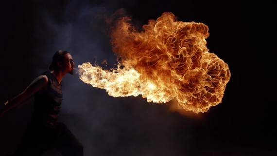 fire breathing in slow motion bullet time