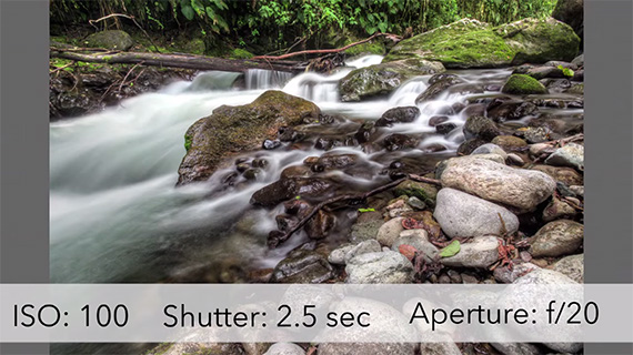 Slow shutter speed photos of moving water