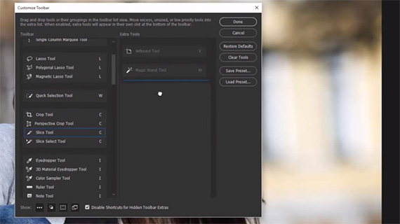 customizing toolbars in photoshop