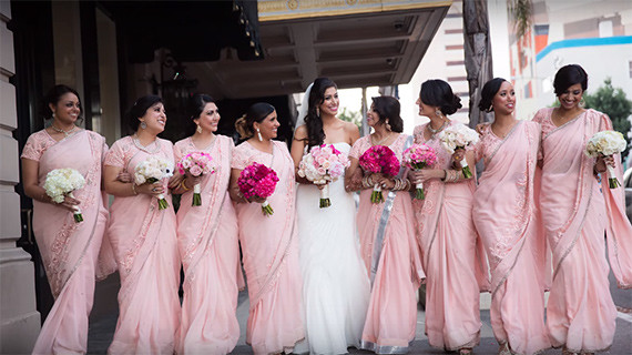 casual natural walk bride middle bridesmaids gal pals walking forward