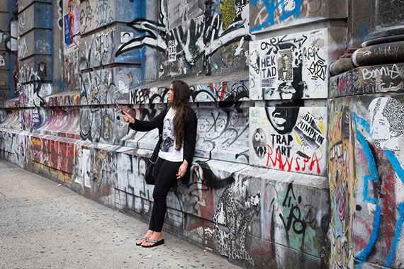 woman with selfie stick