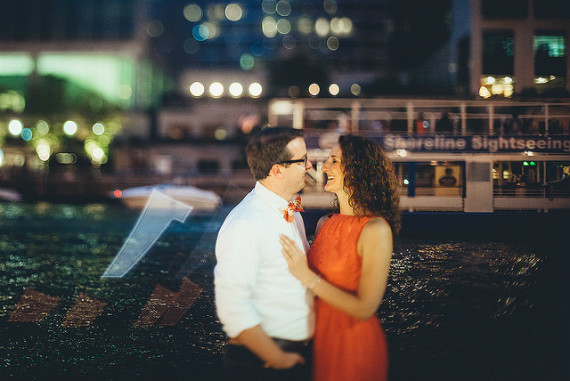 engagement, couple, dress, night, city, lights