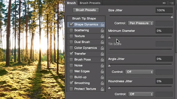adjusting brush shape dynamics in photoshop