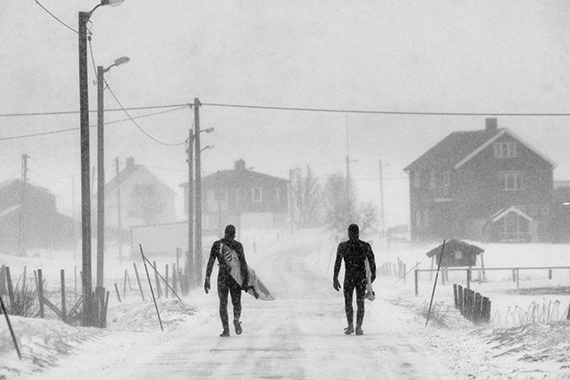 surfers in winter photo
