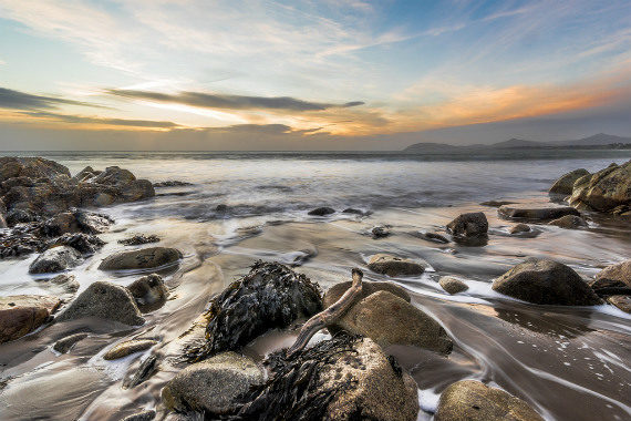 long, exposure, shore, water, sky, rock