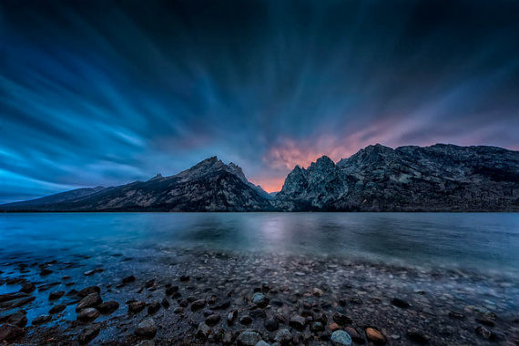 long, exposure, night, sky, water, mountain, blue