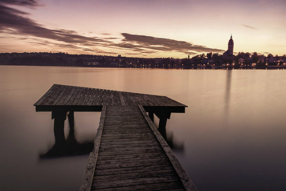 bridge, lake, city, panorama, water, long, exposure