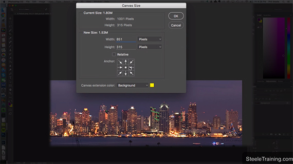 Resizing the canvas size in Photoshop