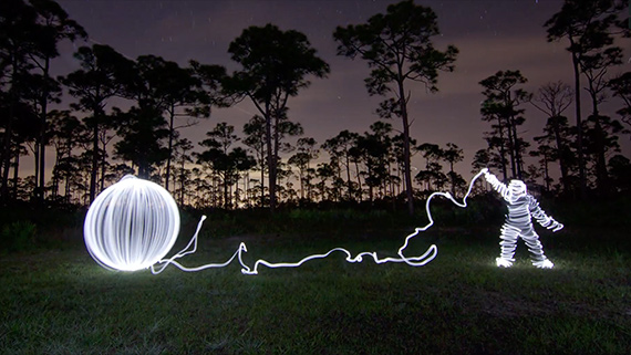 light drawing man with ball