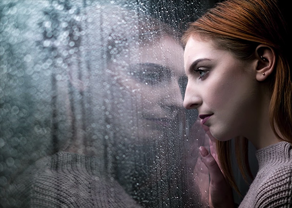 faux rainy window portrait