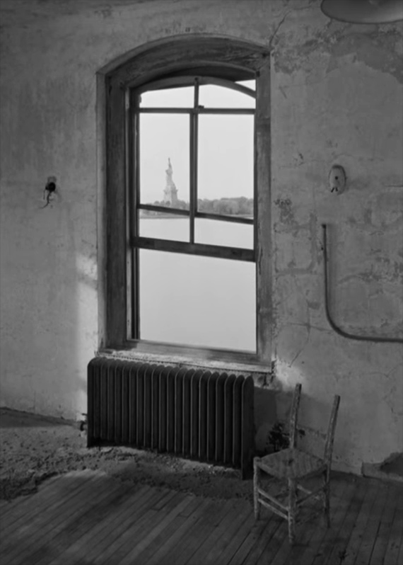 Ellis Island through window