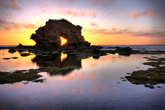 sunset rock formation at beach