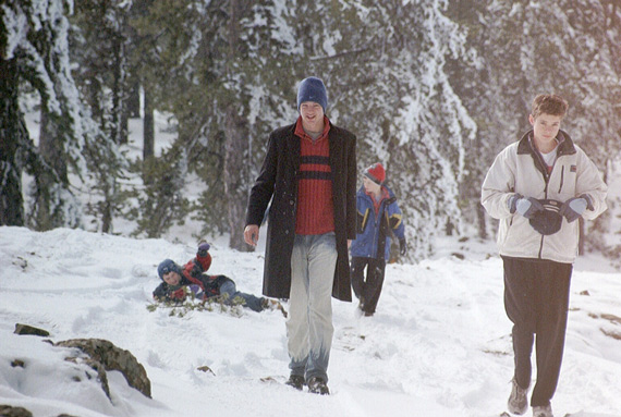 snowy family holiday photo