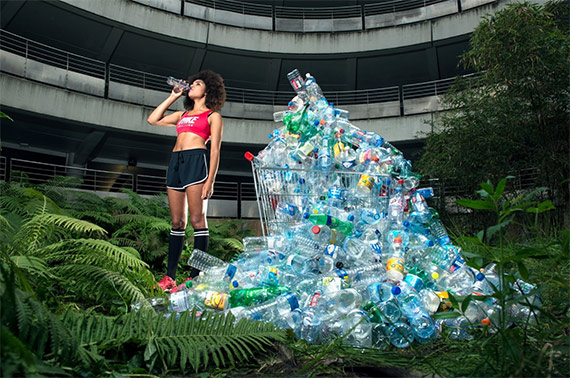 Athlete with plastic bottles