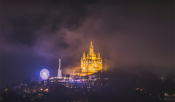 Barcelona foggy night