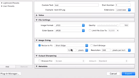 Lightroom Export Settings for Instagram