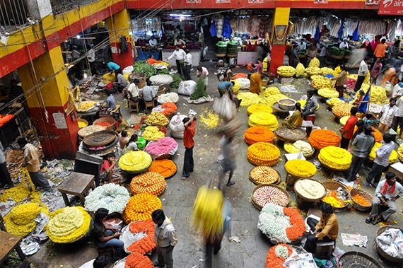 blurred subject busy market