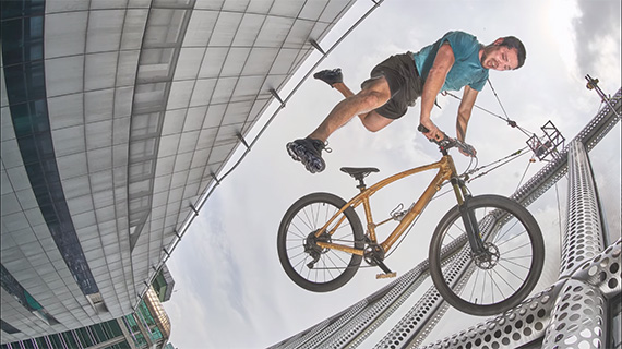 photographing people suspended from buildings