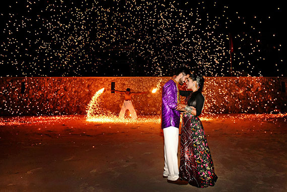 fireworks wedding portrait