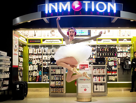 Dancer jumps at electronic store