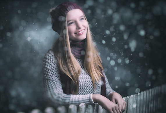 Snow portrait with fence piece