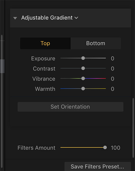 gradient filter menu