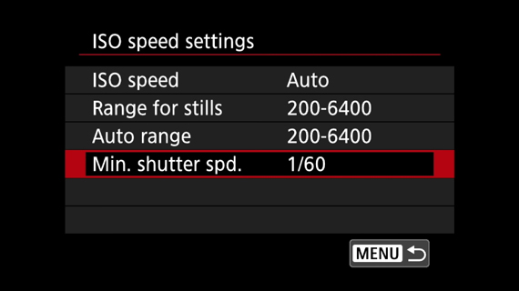 minimum shutter speed settings in Canon camera