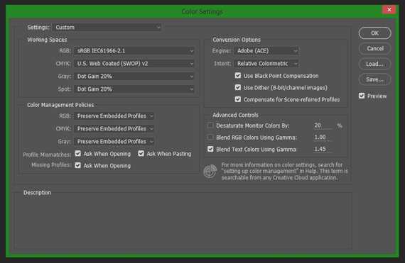 photoshop color settings